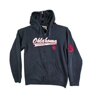 Mens Black Oklahoma Sooners NCAA Hoodie Jacket Red Embroidered Full Zip Cotton M